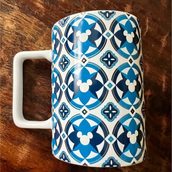 Two Disney Geometric Blue Micky Mug 12 Ounce - Picture 3 of 10